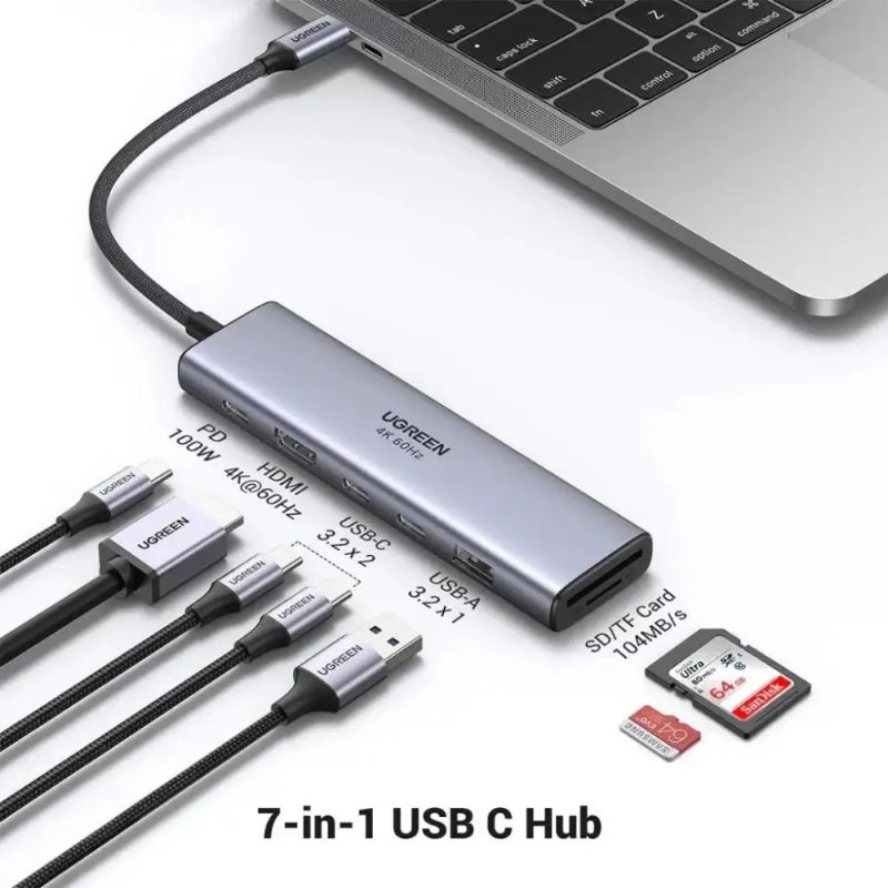 Док-станція USB3.2 Type-C --> HDMI 4K60Hz/2хUSB 3.0/2xUSB-C/SD/TF PD 100 Вт CM511 Ugreen (45521)