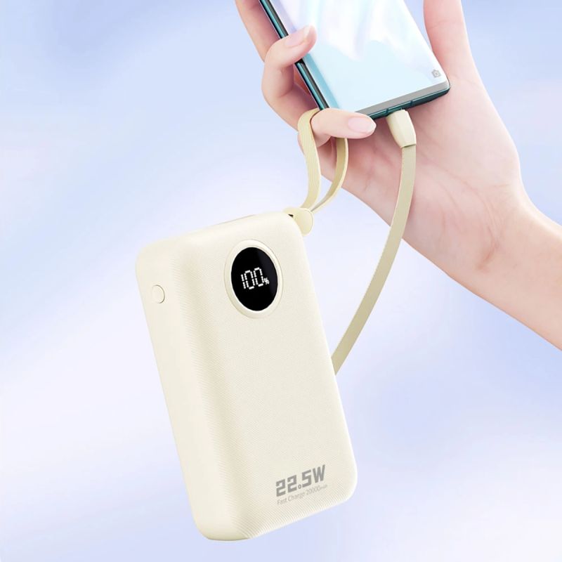 УМБ Dudao 20000mAh K14+ 22,5W PD,QC USB-A,USB-C In/Out,with built-in USB-C/Lightning cables White (6977196680023)
