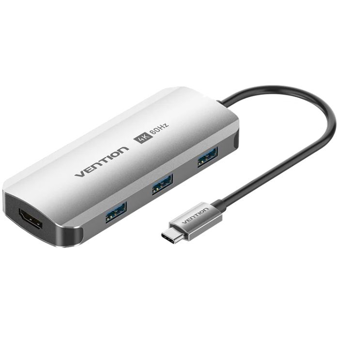 Док-станція USB3.1 Type-C --> HDMI 4K60Hz/USB 3.0x3/PD 100W 5-in-1 Vention (TQDHB)