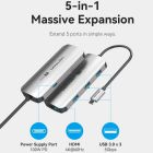Док-станція USB3.1 Type-C --> HDMI 4K60Hz/USB 3.0x3/PD 100W 5-in-1 Vention (TQDHB)