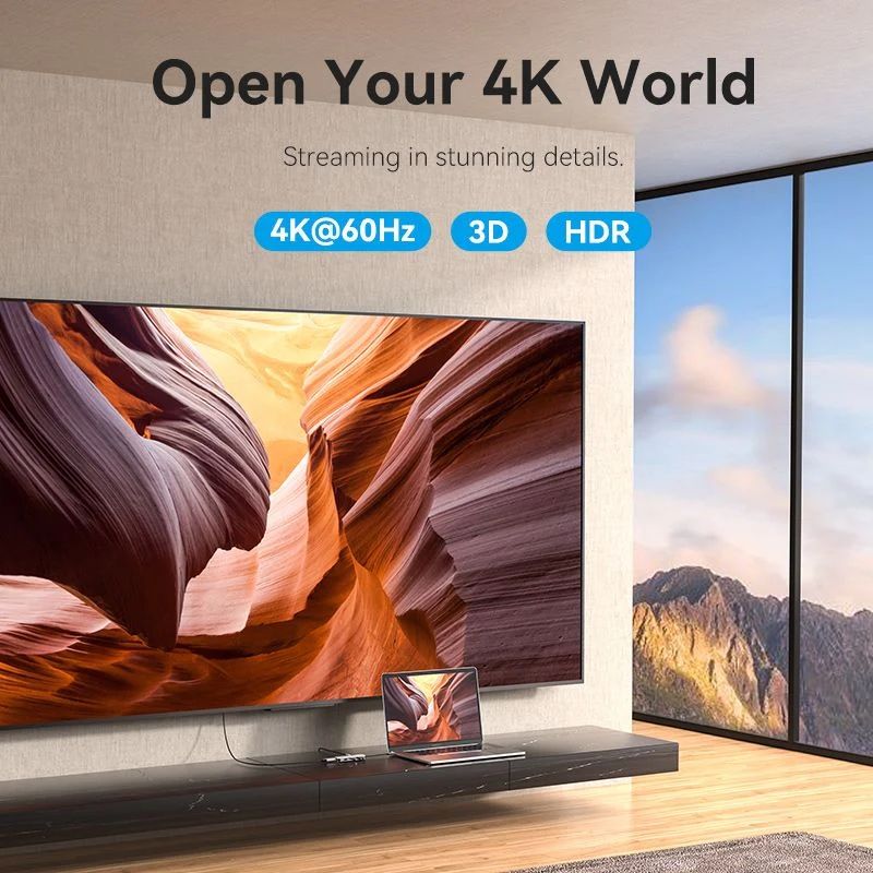 Док-станція USB3.1 Type-C --> HDMI 4K60Hz/USB 3.0x3/PD 100W 5-in-1 Vention (TQDHB)