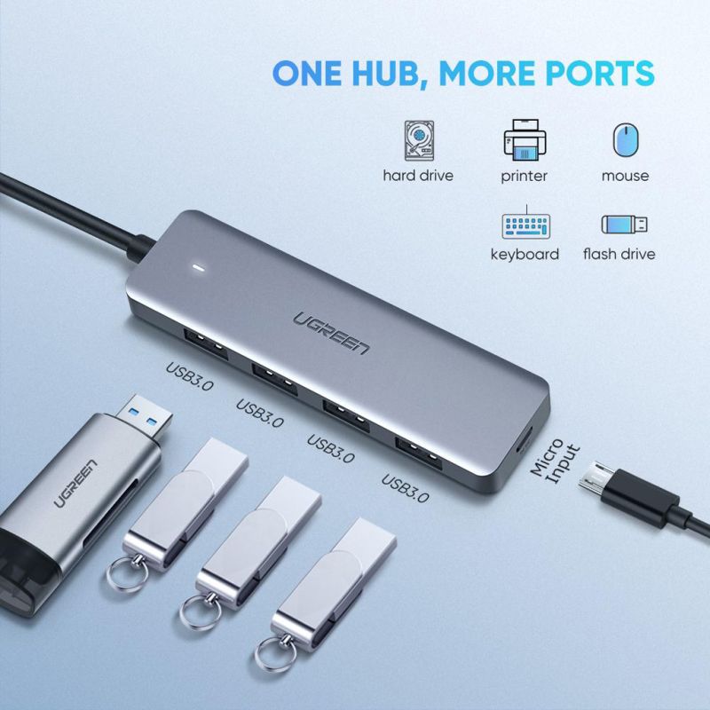Хаб USB 3.1 Type-C -> 4xUSB 3.0 Grey CM219 Ugreen (70336)