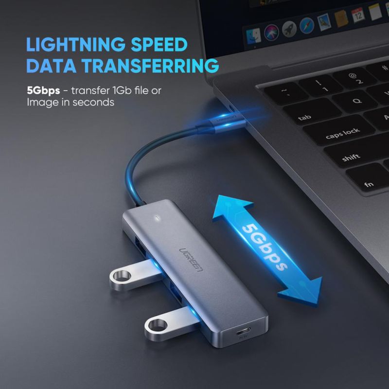 Хаб USB 3.1 Type-C -> 4xUSB 3.0 Grey CM219 Ugreen (70336)