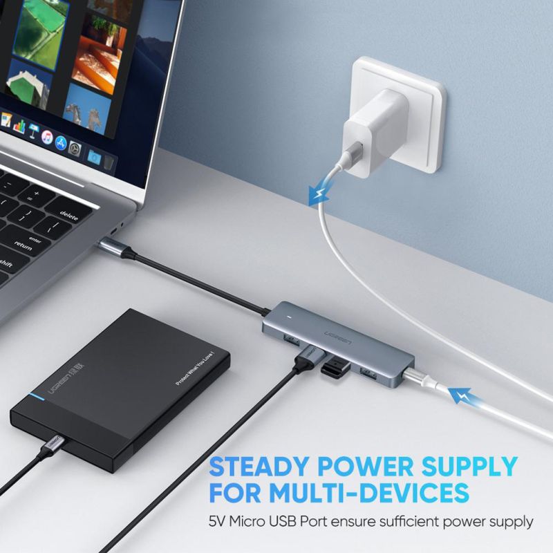 Хаб USB 3.1 Type-C -> 4xUSB 3.0 Grey CM219 Ugreen (70336)