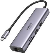 Док-станція USB3.1 Type-C --> HDMI 4K60Hz/USB 3.0x2/RJ45/SD/TF/PD 100W Ugreen CM512 Сіра (60515)