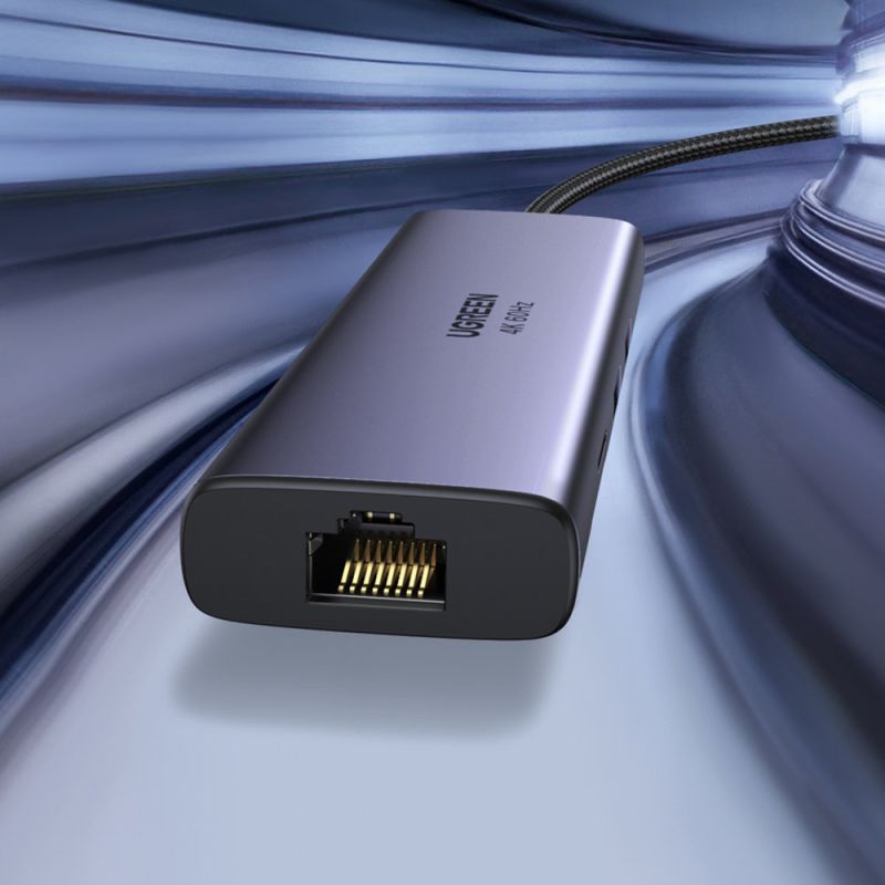 Док-станція USB3.1 Type-C --> HDMI 4K60Hz/USB 3.0x2/RJ45/SD/TF/PD 100W Ugreen CM512 Сіра (60515)