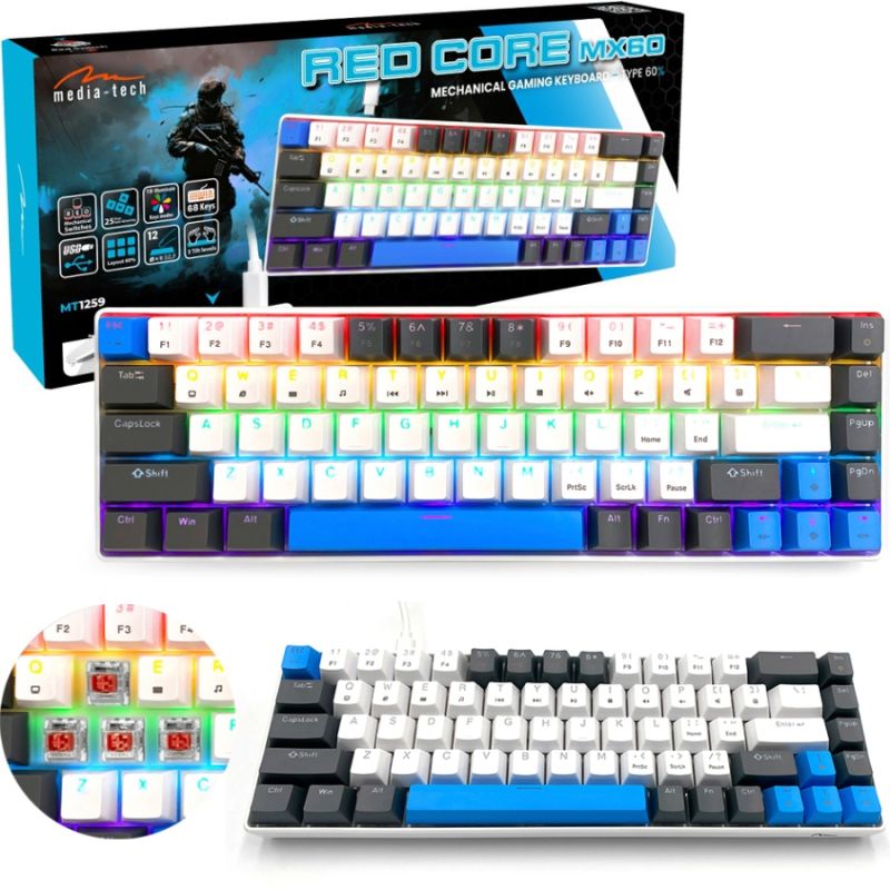 Клавіатура ігрова механічна Media-Tech MT1259 RED CORE MX60, Anti-Ghosting 68кл, PC/Mac (MT1259)