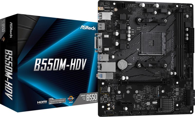 ASRock B550M-HDV (AM4/B550, 2*DDR4, PCIex16, DVI/HDMI/VGA, 4xSATA, M.2, GLan, 7.1ch, mATX) (B550M-HDV)