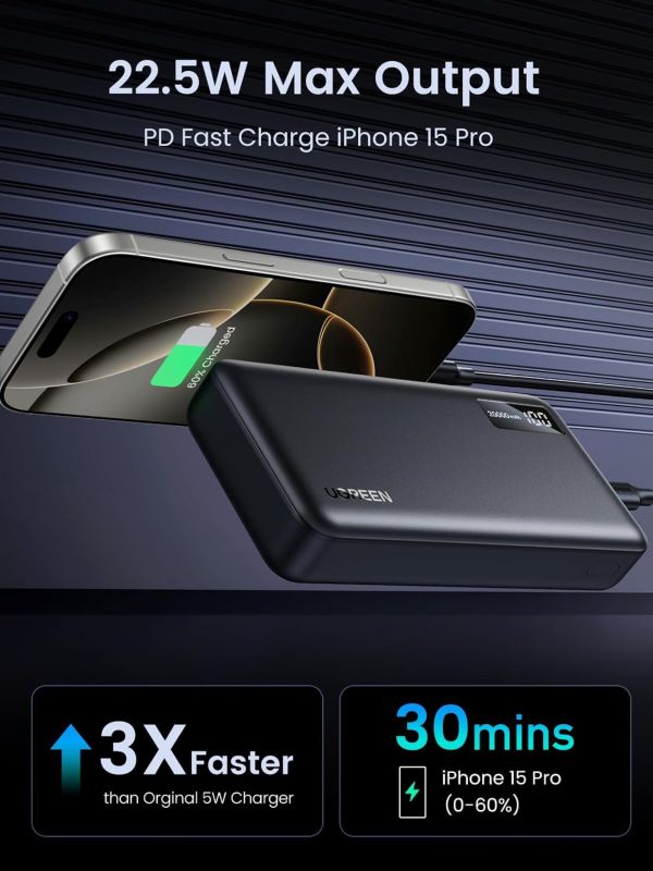 УМБ Ugreen 20000mAh 22,5W PD 2хUSB-A +2xUSB-C Black (PB312) (25683)