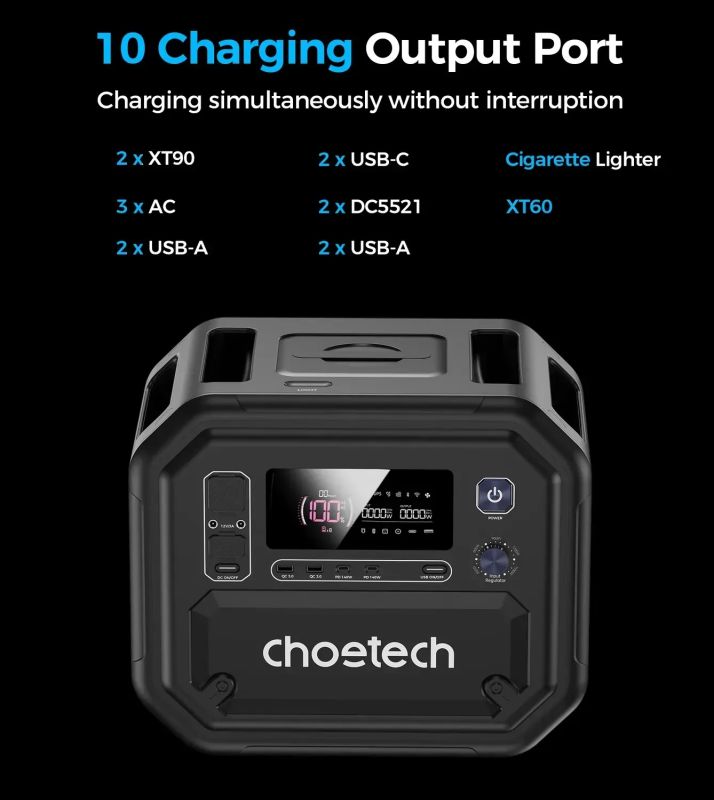 Зарядна станція Choetech BS064 2500Вт (2160Вт/г) AC,LiFePo4,MPPT, UPS, PD 140 Вт (BS064-EU-BK)