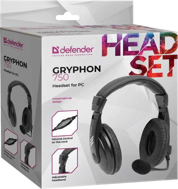 Гарнітура Defender Gryphon HN-750, 2х3,5мм, Black (63750)