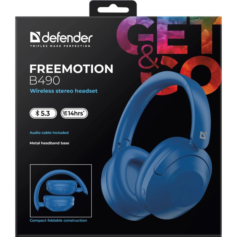 Гарнітура Defender  FreeMotion B490 Bluetooth+3,5мм+USB-C, Blue (63491)