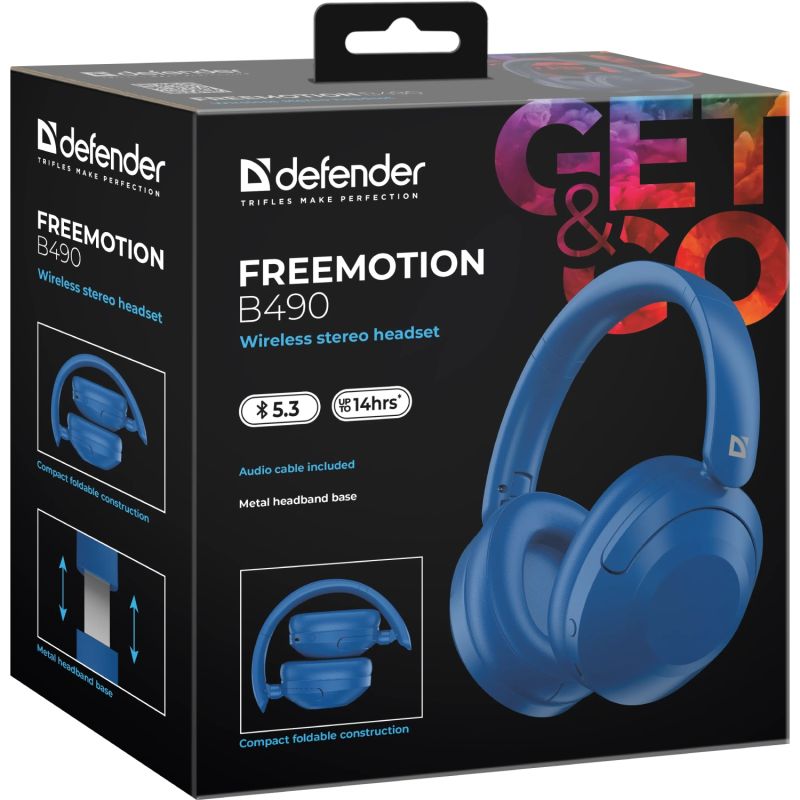 Гарнітура Defender  FreeMotion B490 Bluetooth+3,5мм+USB-C, Blue (63491)