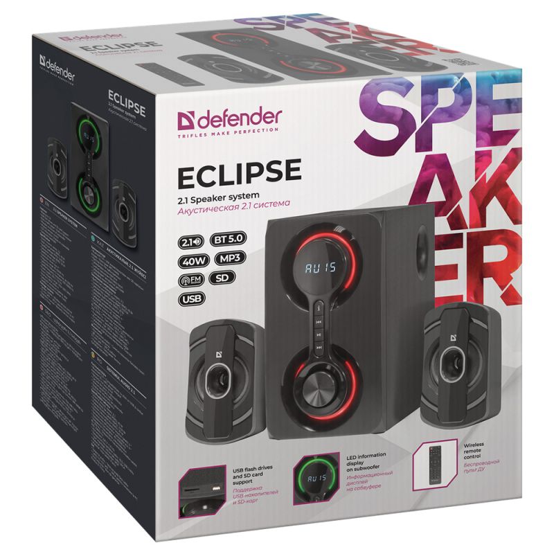 Акустична система 2.1 Defender Eclipse, 40Вт Bluetooth/MP3/SD/USB/AUX/RC (65593)