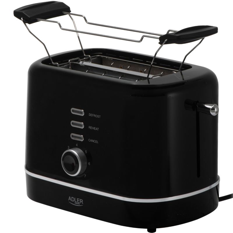 Тостер Adler AD 3224 black 850Вт/ 2 відділення/7 режимів підсмажування/розморожування/підігрів булок (AD3224B)