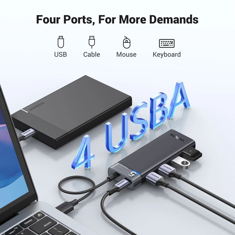Хаб USB 3.0 -> 4хUSB-A 3.2 Gen1 10Gbps Black CM219 Ugreen (15548)