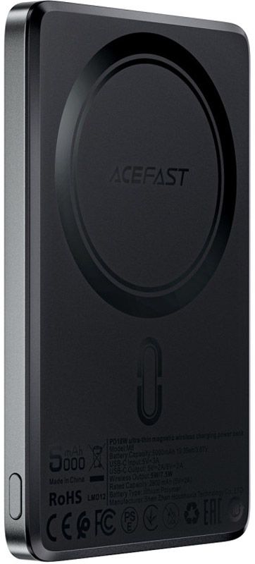 УМБ Acefast Magnetic Wireless 5000mAh 18W PD,QC 3.0, QI 7.5 Вт, ультра тонкий, M8 Black (6974316283386)