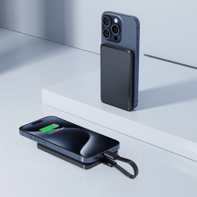 УМБ Acefast Magnetic Wireless 5000mAh 18W PD,QC 3.0, QI 7.5 Вт, ультра тонкий, M8 Black (6974316283386)