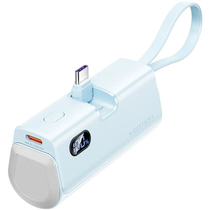 УМБ Vention 4800mAh 22,5W PD, USB-C In/Out, LED display, with built-in Lightning cable Blue (FHQL0)