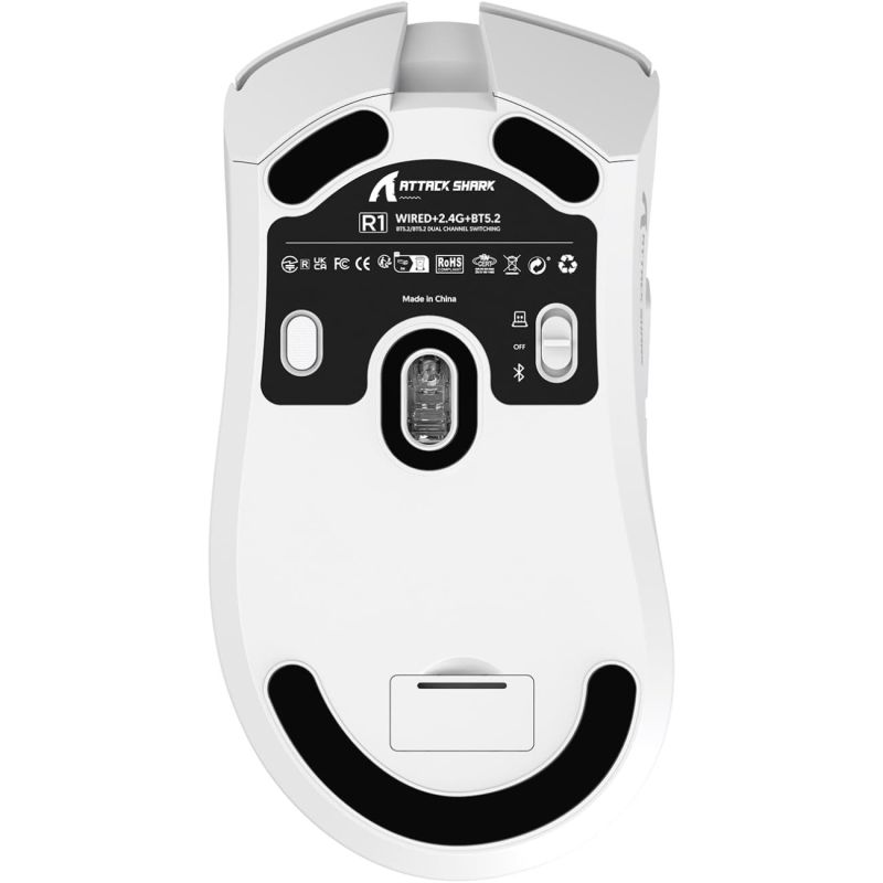 Мишка Attack Shark R1, Wireless/Bluetooth, 18000dpi, (PAW3311), 6кн., White (R1W_AS)