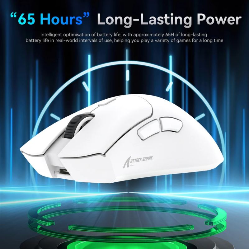 Мишка Attack Shark R1, Wireless/Bluetooth, 18000dpi, (PAW3311), 6кн., White (R1W_AS)