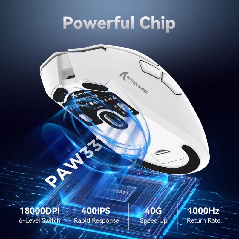 Мишка Attack Shark R1, Wireless/Bluetooth, 18000dpi, (PAW3311), 6кн., White (R1W_AS)