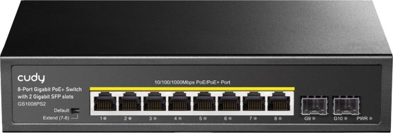 Комутатор Cudy GS1008PS2, 8-Port Gigabit PoE+ Switch with 2 Gigabit SFP slot 120W (GS1008PS2)