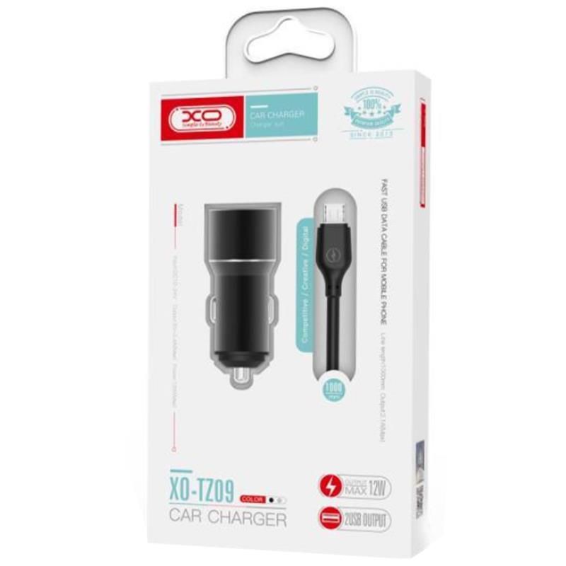 Автомобильное зарядное устройство XO TZ09 (2USB, 2.4A) Black + кабель USB Type-C (6920680873500)