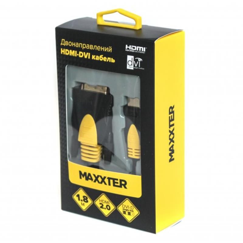 Кабель Maxxter HDMI-DVI, 1.8м, позолоч., чорний (CCBP-HDMI-DVI-1.8)