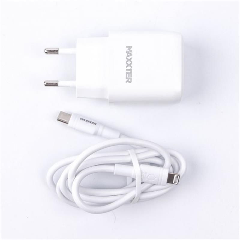 Сетевое зарядное устройство Maxxter (1USBх3А) QC3.0 White + кабель Lightning (WC-PD-CtL-01)