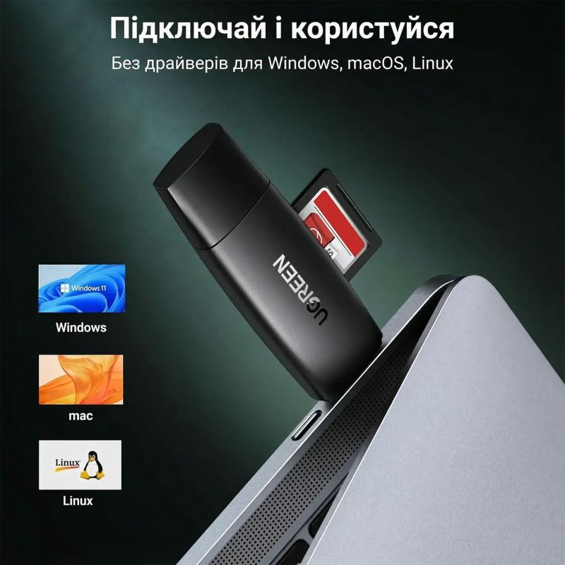 Card Reader USB-С 3.1 + USB-A 2-слота TF/SD CM304 Ugreen (80191)