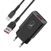 Зарядний пристрій SkyDolphin SC36T (1USB, 2.4A) Black + кабель USB Type-C (SDMZP-000175)