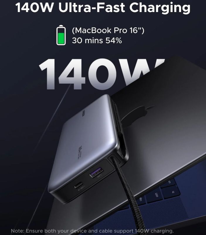 УМБ Ugreen 25000mAh 165W PD3.1/QC, USB-A,USB-С IN/OUT, with built in 2xUSB-C cables (PB552) Gray (55995B)