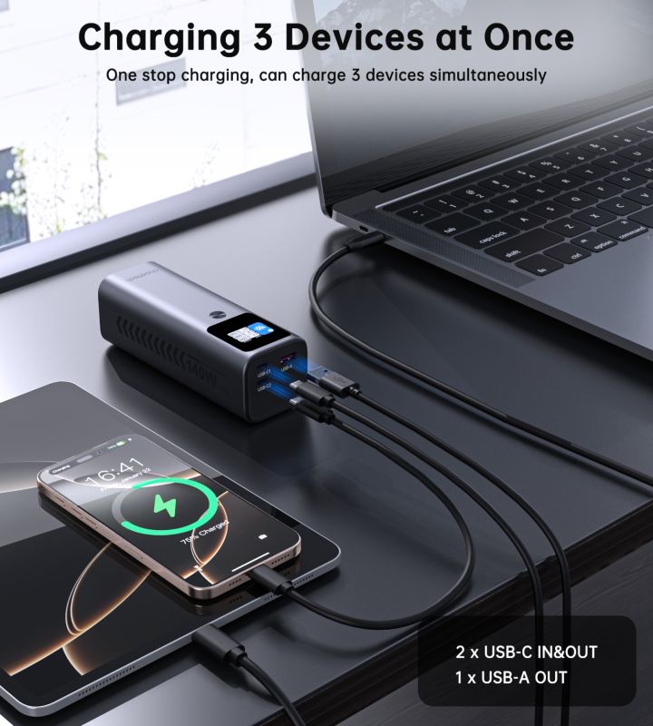УМБ Choetech 27000mAh 140W PD5.0,QC3.0, USB-A, 2xUSB-C In/Out, TFT Display, black (B670-CCGY)