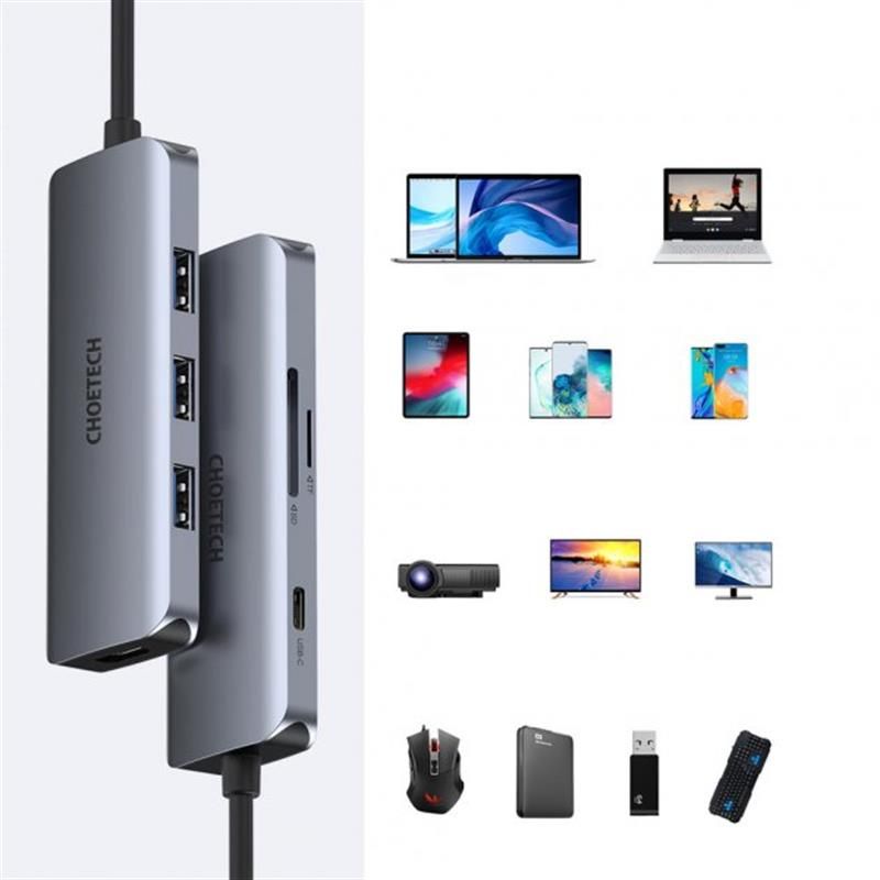 Концентратор Choetech 7 in 1 USB-C to HDMI Multiport Adapter (HUB-M19)