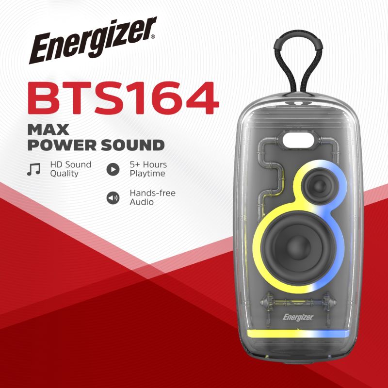 Акустична система 1.0 Energizer 16Вт Bluetooth 5.2/MicroSD/USB/AUX/FM/TWS, IPX65, чорна (BTS164)