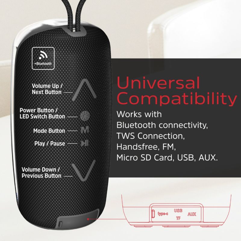 Акустична система 1.0 Energizer 16Вт Bluetooth 5.2/MicroSD/USB/AUX/FM/TWS, IPX65, чорна (BTS164)