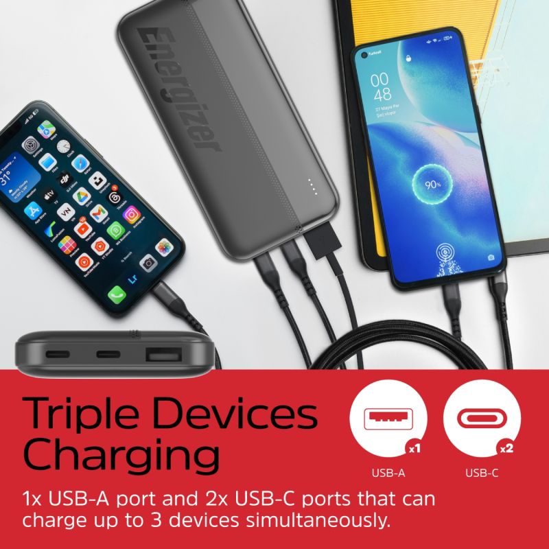 УМБ Energizer 10000mAh 15W, USB-А, 2хUSB-C Black (UE10050CC)