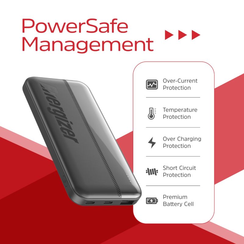 УМБ Energizer 10000mAh 15W, USB-А, 2хUSB-C Black (UE10050CC)