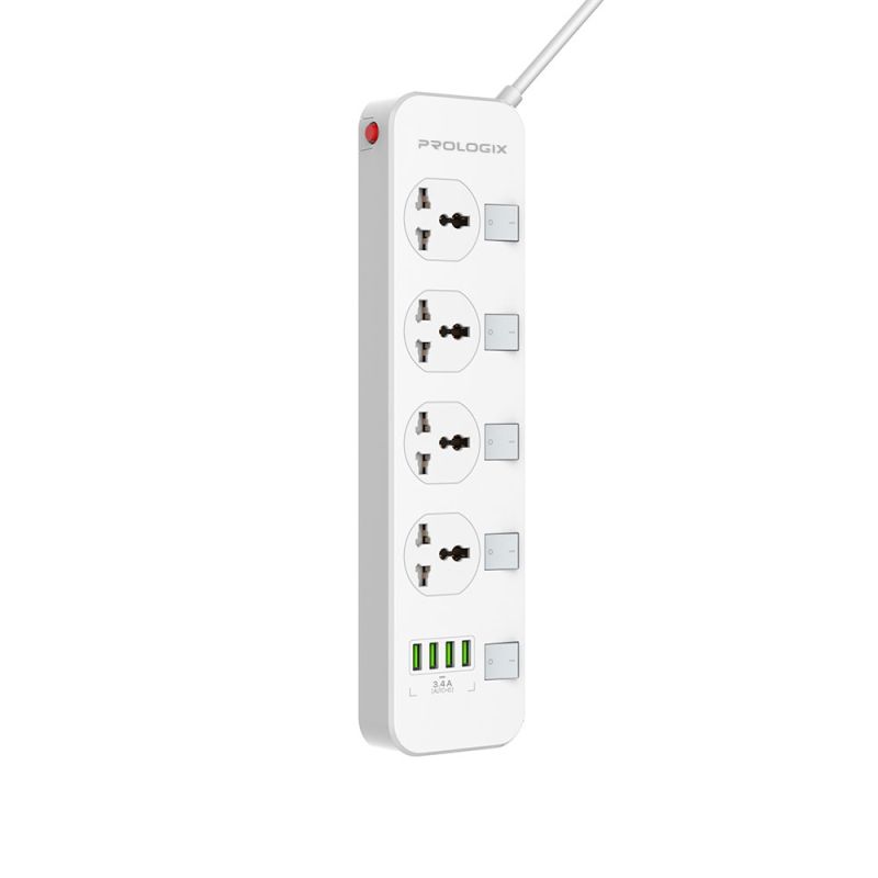 Фільтр живлення ProLogix Premium 2.5 кВт, 4 розетки, 4 USB, 2 м, з вимикачами, білий (PR-SC4408W)