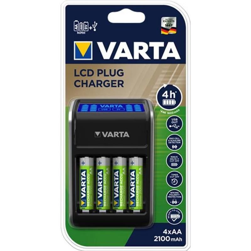 Сетевое зарядное устройство Varta LCD Plug Charger + 4 х Ni-Mh AA 2100 mAh (57687101441)