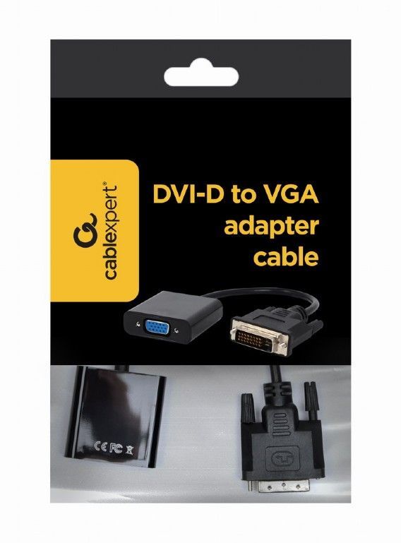 Адаптер Cablexpert DVI - VGA (M/F), 0.2 м, Black пакет (A-DVID-VGAF-01)