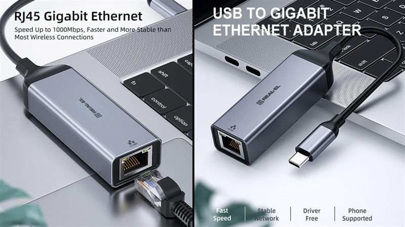 Мережевий адаптер REAL-EL CE-150 USB Type-C - RJ45 (M/F), 0.1 м, Black (EL123110004)