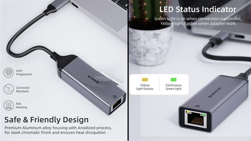 Мережевий адаптер REAL-EL CE-150 USB Type-C - RJ45 (M/F), 0.1 м, Black (EL123110004)