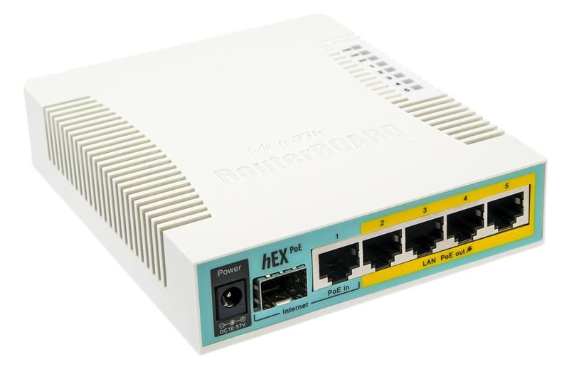 Маршрутизатор MikroTik RouterBoard hEX PoE (800MHz/128Mb, 1xUSB, 5х1000Мбит, Passive PoE) (RB960PGS)