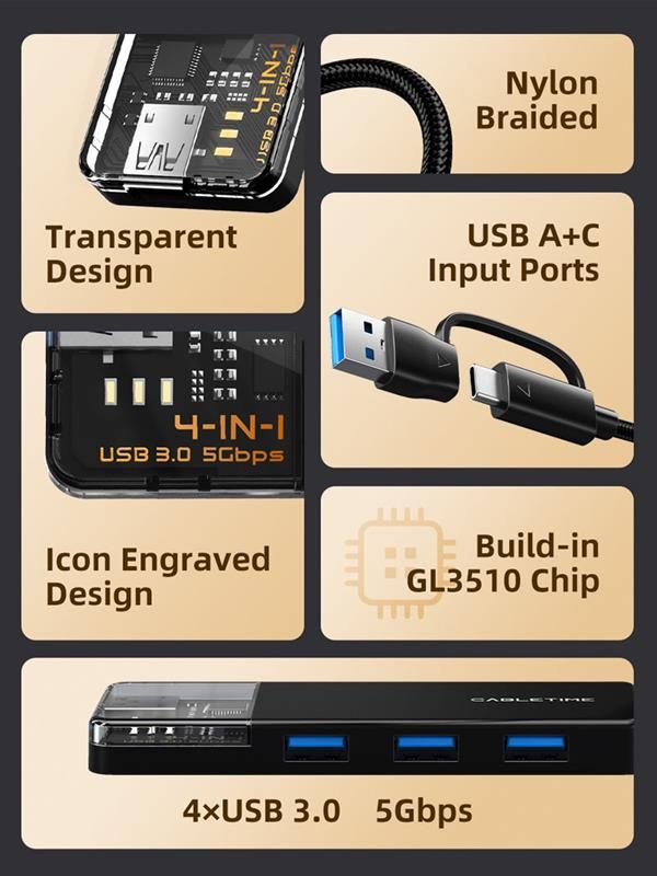 USB-хаб Cabletime USB Type-C 4-в-1 (CB03B)