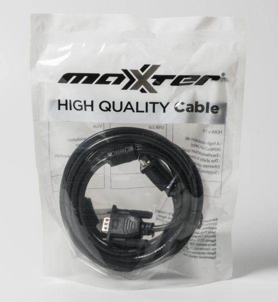 Кабель Maxxter VGA - VGA (M/M), HD15, 3+4C, с 2-мя ферритами, 3 м, черный пакет (V-VGA-10)