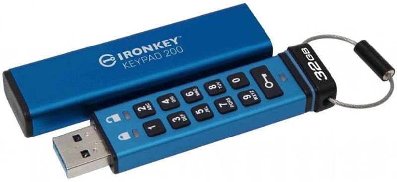 Флеш-накопитель USB3.2 32GB Kingston IronKey Keypad 200 Type-A Blue (IKKP200/32GB)