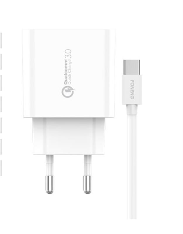 Мережевий зарядний пристрій Foneng EU46 QC3.0 Charger (1USBх3A) White + кабель USB Type C (EU46-CH-TC)
