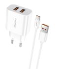 Мережевий зарядний пристрій Foneng EU45 Dual USB Charger (2USBх2.4A) White + кабель USB Type C (EU45-CH-TC)